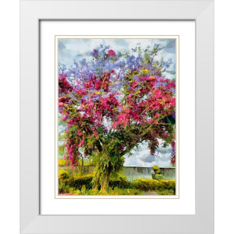 Purple Flowering Tree White Modern Wood Framed Art Print with Double Matting by Medeiros, Celito