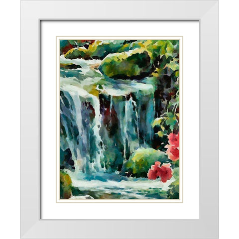 Watterfall with Rocks White Modern Wood Framed Art Print with Double Matting by Medeiros, Celito