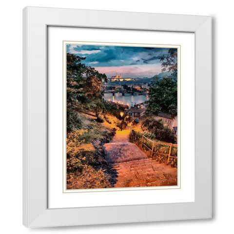 Steps to the River White Modern Wood Framed Art Print with Double Matting by Medeiros, Celito