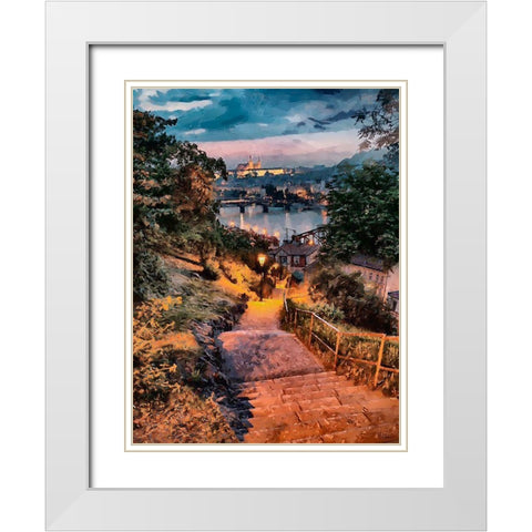 Steps to the River White Modern Wood Framed Art Print with Double Matting by Medeiros, Celito