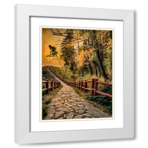 Sidewalk with Wooden Railings White Modern Wood Framed Art Print with Double Matting by Medeiros, Celito