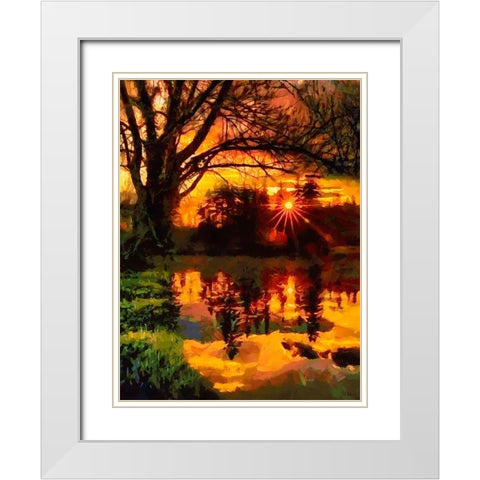 Sunset above the Lake White Modern Wood Framed Art Print with Double Matting by Medeiros, Celito