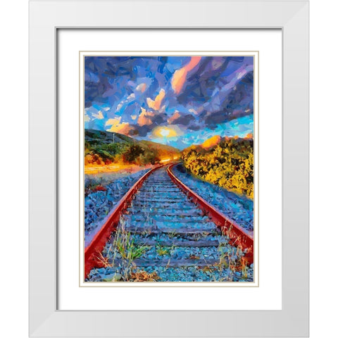 Railway Tracks II White Modern Wood Framed Art Print with Double Matting by Medeiros, Celito