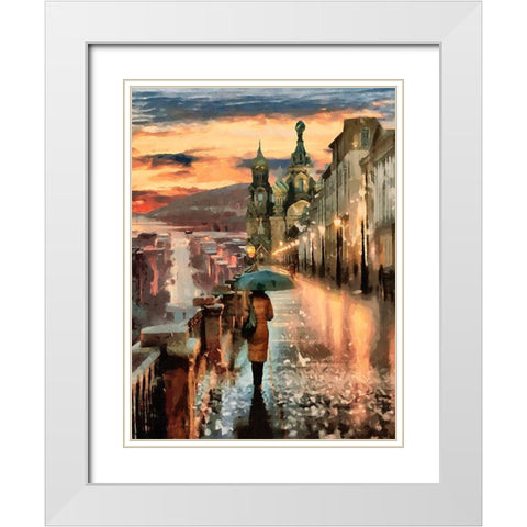 A Walk in Moscow White Modern Wood Framed Art Print with Double Matting by Medeiros, Celito