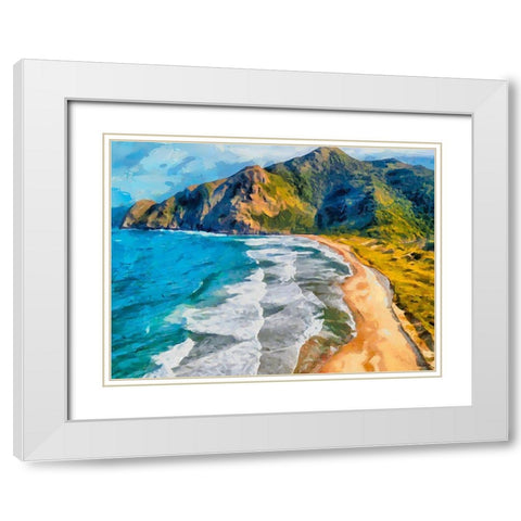 Beach by the Azure Sea II White Modern Wood Framed Art Print with Double Matting by Medeiros, Celito