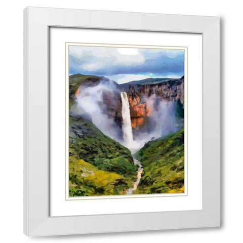 Watterfall White Modern Wood Framed Art Print with Double Matting by Medeiros, Celito