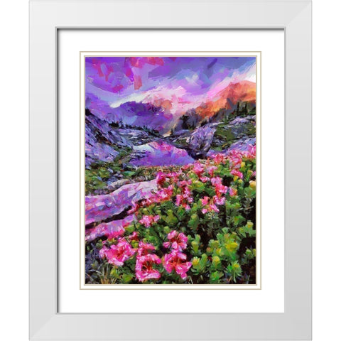 Landscape with Pink Flowers I White Modern Wood Framed Art Print with Double Matting by Medeiros, Celito