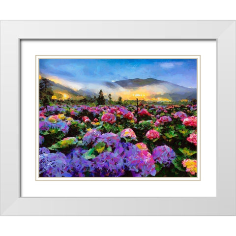 Landscape with Pink Flowers II White Modern Wood Framed Art Print with Double Matting by Medeiros, Celito