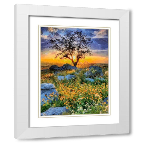 Sunset behind the Tree White Modern Wood Framed Art Print with Double Matting by Medeiros, Celito