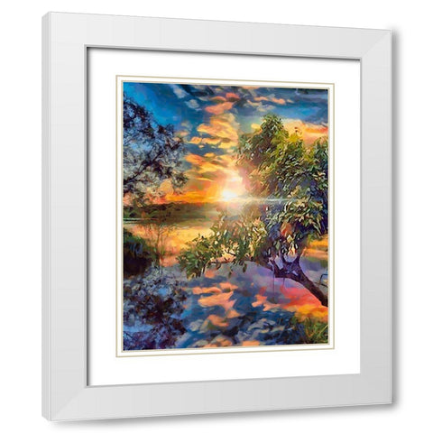 Sunset above the Lake White Modern Wood Framed Art Print with Double Matting by Medeiros, Celito