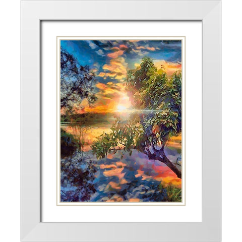 Sunset above the Lake White Modern Wood Framed Art Print with Double Matting by Medeiros, Celito