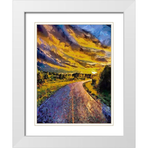 Sunset Road I White Modern Wood Framed Art Print with Double Matting by Medeiros, Celito