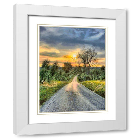 Sunset Road II White Modern Wood Framed Art Print with Double Matting by Medeiros, Celito