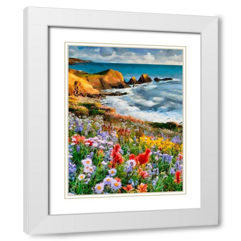 Flowers in the Meadow by the Sea I White Modern Wood Framed Art Print with Double Matting by Medeiros, Celito