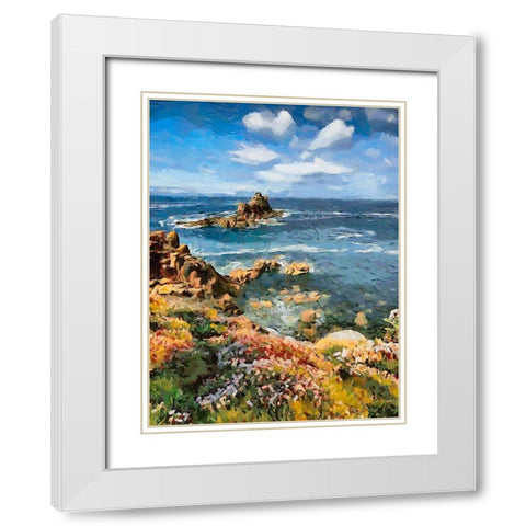 Flowers in the Meadow by the Sea II White Modern Wood Framed Art Print with Double Matting by Medeiros, Celito