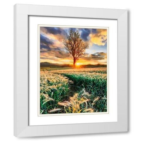 Sunset behind the Tree White Modern Wood Framed Art Print with Double Matting by Medeiros, Celito