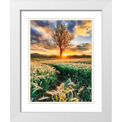 Sunset behind the Tree White Modern Wood Framed Art Print with Double Matting by Medeiros, Celito
