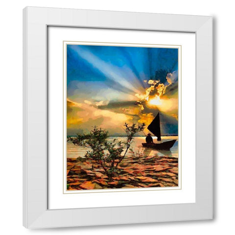 Fisherman in the Evening White Modern Wood Framed Art Print with Double Matting by Medeiros, Celito