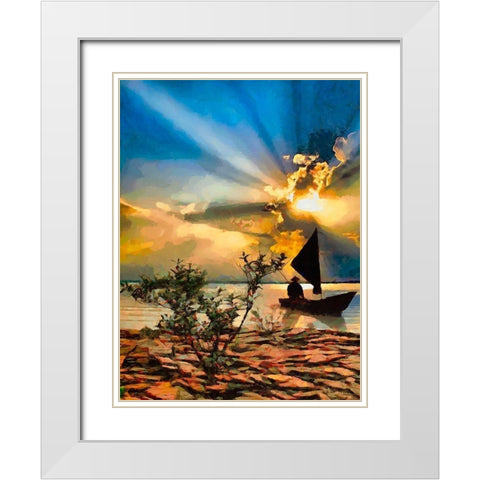 Fisherman in the Evening White Modern Wood Framed Art Print with Double Matting by Medeiros, Celito