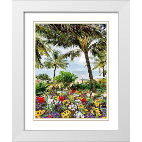 Flowers on the Palm Beach White Modern Wood Framed Art Print with Double Matting by Medeiros, Celito