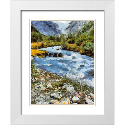 Stream in the Mountains V White Modern Wood Framed Art Print with Double Matting by Medeiros, Celito