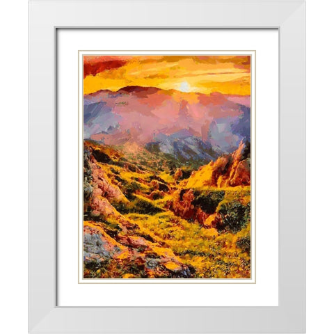 Sunset in the Mountains II White Modern Wood Framed Art Print with Double Matting by Medeiros, Celito