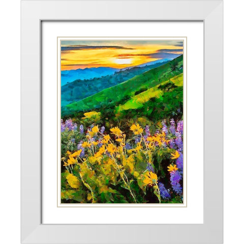 Mountains Meadow II White Modern Wood Framed Art Print with Double Matting by Medeiros, Celito