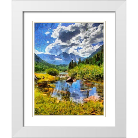 River in the Mountains II White Modern Wood Framed Art Print with Double Matting by Medeiros, Celito