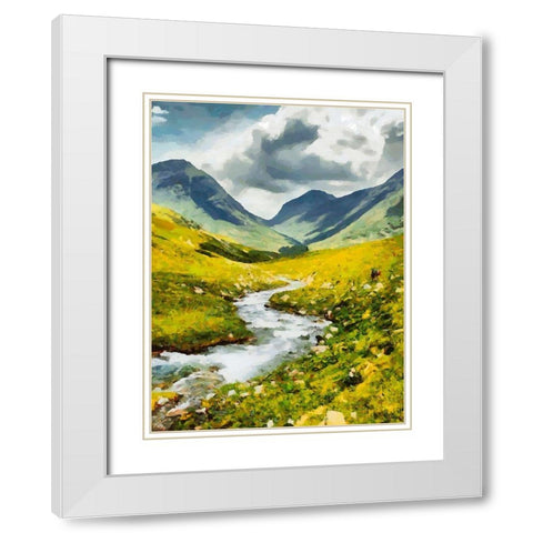 Green Valley with River White Modern Wood Framed Art Print with Double Matting by Medeiros, Celito