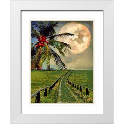 Full Moon with Palm Tree White Modern Wood Framed Art Print with Double Matting by Medeiros, Celito