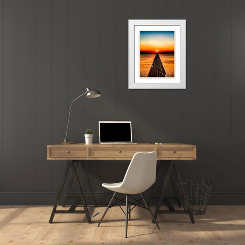 Sunset over the Bridge White Modern Wood Framed Art Print with Double Matting by Medeiros, Celito