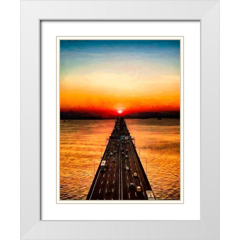Sunset over the Bridge White Modern Wood Framed Art Print with Double Matting by Medeiros, Celito