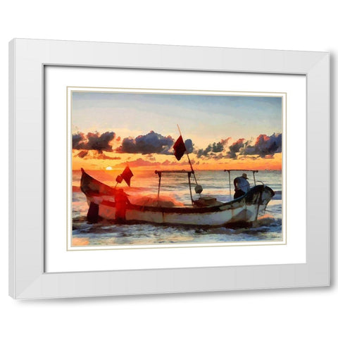 Boat by Sunset I White Modern Wood Framed Art Print with Double Matting by Medeiros, Celito