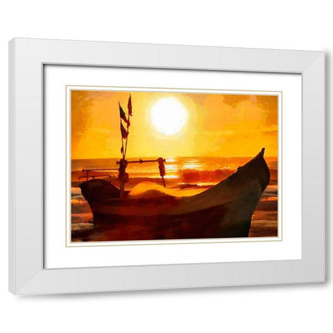 Boat by Sunset II White Modern Wood Framed Art Print with Double Matting by Medeiros, Celito