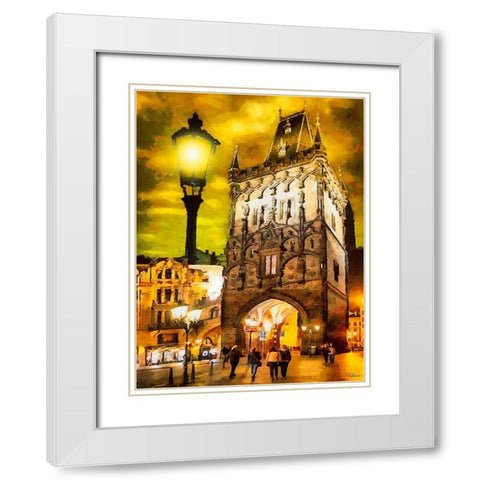 Powder Tower in Prague I White Modern Wood Framed Art Print with Double Matting by Medeiros, Celito