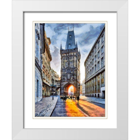 Powder Tower in Prague II White Modern Wood Framed Art Print with Double Matting by Medeiros, Celito