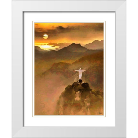 Jesus in Rio White Modern Wood Framed Art Print with Double Matting by Medeiros, Celito