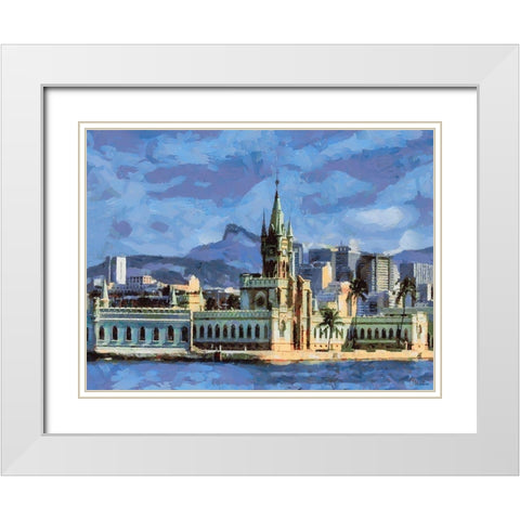 White City on blue Background White Modern Wood Framed Art Print with Double Matting by Medeiros, Celito
