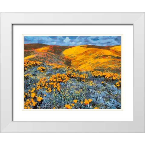 Yellow Meadow II White Modern Wood Framed Art Print with Double Matting by Medeiros, Celito