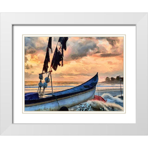 Boat by Sunset White Modern Wood Framed Art Print with Double Matting by Medeiros, Celito