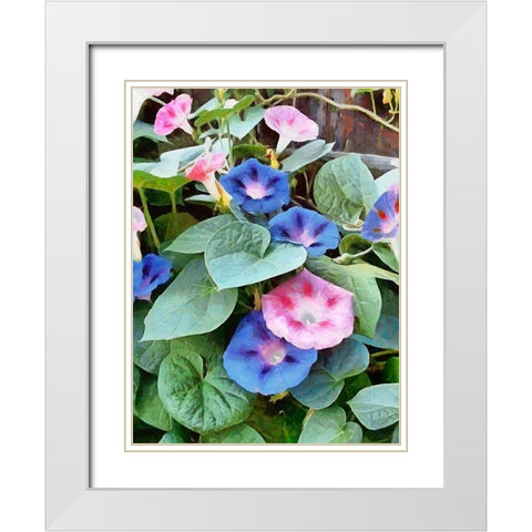 Pink and Blue Flowers White Modern Wood Framed Art Print with Double Matting by Medeiros, Celito