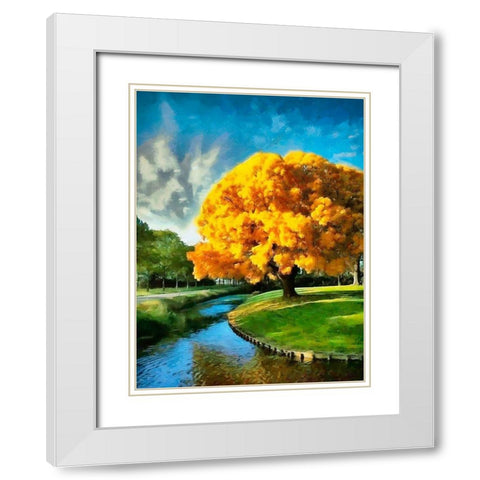 A Big Yellow Tree White Modern Wood Framed Art Print with Double Matting by Medeiros, Celito
