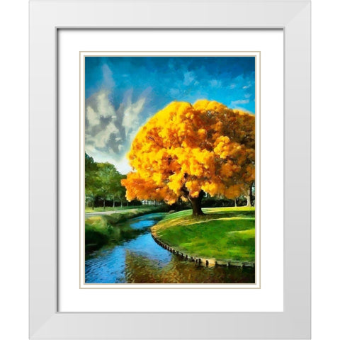 A Big Yellow Tree White Modern Wood Framed Art Print with Double Matting by Medeiros, Celito