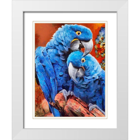 Two Blue Parrots White Modern Wood Framed Art Print with Double Matting by Medeiros, Celito