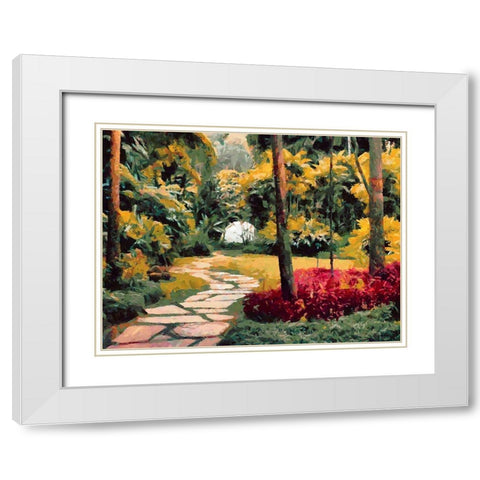 Stone Path in Tropical Garden White Modern Wood Framed Art Print with Double Matting by Medeiros, Celito