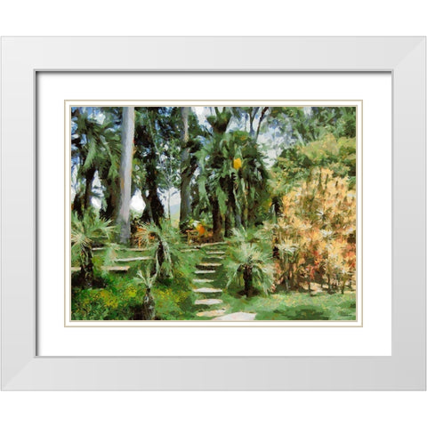 Palm Trees in Tropical Garden I White Modern Wood Framed Art Print with Double Matting by Medeiros, Celito