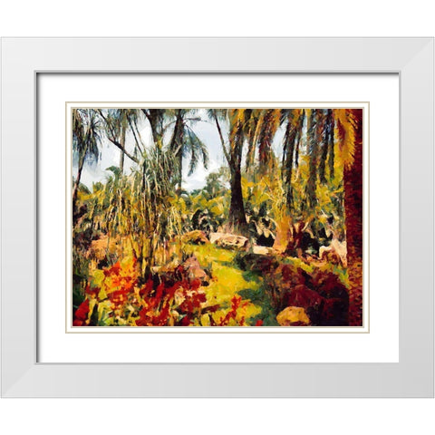 Palm Trees in Tropical Garden III White Modern Wood Framed Art Print with Double Matting by Medeiros, Celito