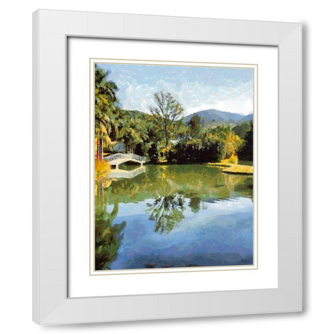 White Bridge above the Lake White Modern Wood Framed Art Print with Double Matting by Medeiros, Celito