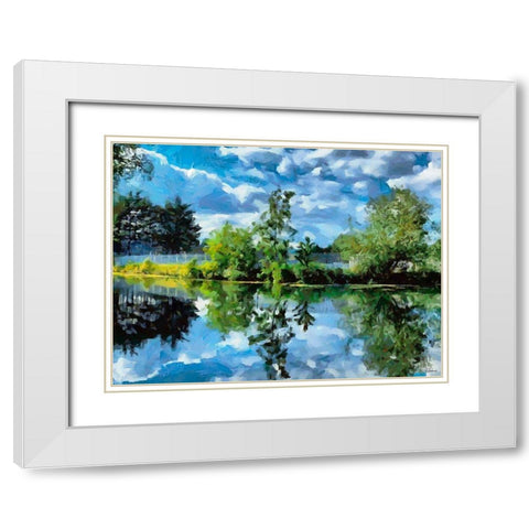 Mirrored Trees in Lake White Modern Wood Framed Art Print with Double Matting by Medeiros, Celito
