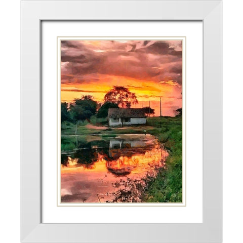 Pink Sunset White Modern Wood Framed Art Print with Double Matting by Medeiros, Celito
